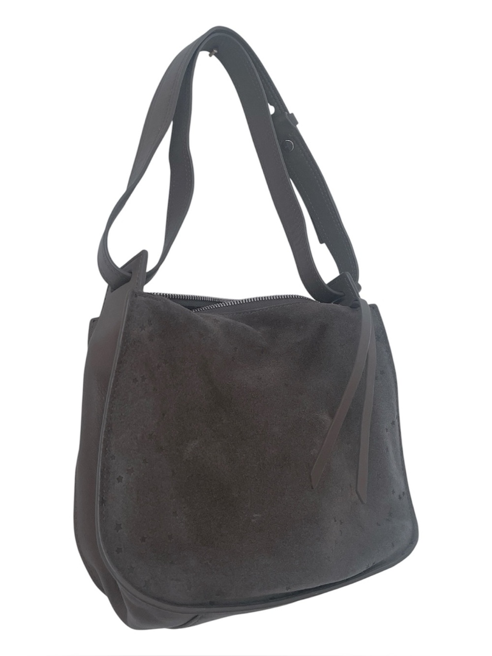 AllSaints Echo Hobo Shoulder Bag in Grey Suede Leather - Picture 3 of 6
